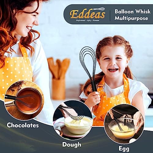 Flat Whisk, EDDEAS Silicone Gravy Whisk for Cooking, Beating, Stirring Gravy and Eggs 8