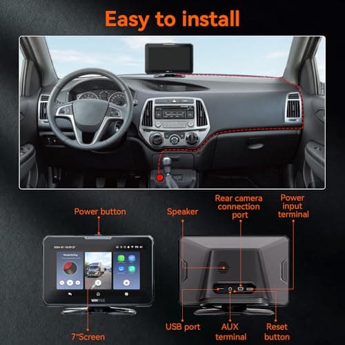Vantrue Portable Carplay Screen for Car, 7" Wireless Apple Carplay & Android Auto Car Stereo with 1080P Backup Camera, GPS Navigation, Mirror Link, Voice Control, Bluetooth, Siri, FM/AUX for All Cars 8