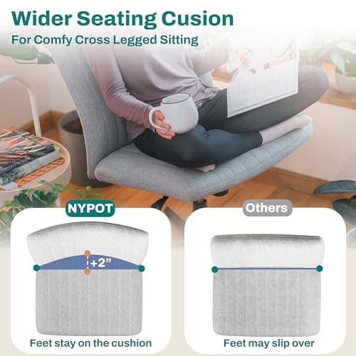 NYPOT Criss Cross Chair with Wheels - Wide Armless Seat for Cross Legged Sitting, Adjustable Swivel Office Desk Chair, Rocking Comfort for Home or Work (Grey) 5