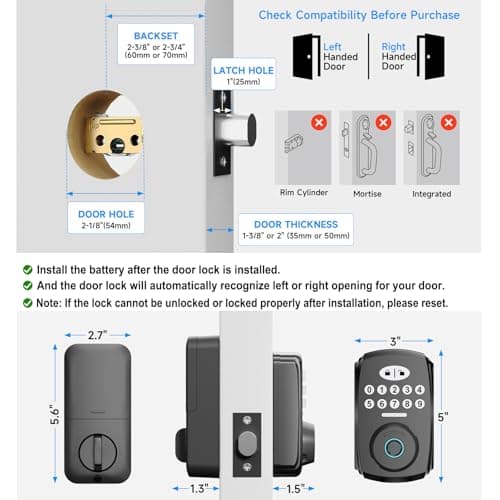 Fingerprint Door Lock - Keyless Entry Door Lock Smart Deadbolt Lock - Electronic Digital Keypad Lock - Smart Locks for Front Door - Auto Lock - Easy Installation 5