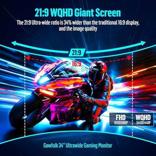 Gawfolk 34 Inch Ultrawide Curved Gaming Monitor, 1500R PC Screen 165hz UWQHD 3440x1440, Curved Computer Screen with FreeSync,Multi-Directional Adjustable Base 5