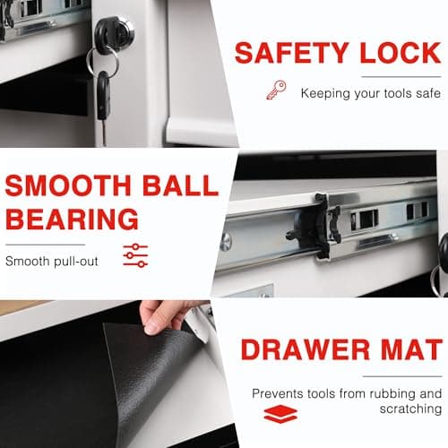 WORKPRO 62" x 20" 7-Drawer & 2-Door Rolling Tool Chest, Mobile Tool Storage Cabinet with Power Strip, Locking System, Heavy Duty Rolling Cabinet for Garage, Warehouse & Kitchen, 1000 lbs Capacity 5