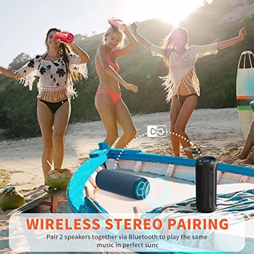 Wireless Portable Speaker,IPX7 Waterproof Bluetooth Speaker, 25W Loud Stereo Sound, Bassboom Technology, TWS Pairing, Built-in Mic, 16H Playtime with Lights for Home Outdoor - Black 6
