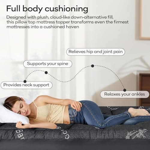 OLANLY King Mattress Topper – Viscose Made from Bamboo, Cooling Soft King Pillow Top Mattress Pad for Back Pain Relief, Plush Down Alternative Fill Bed Topper with Elastic Deep Pocket, Dark Gray 5