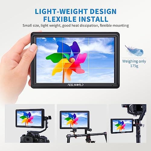 FEELWORLD S55 5.5 inch Camera DSLR Field Monitor Small Full HD 1920x1152 IPS LUT Video Peaking Focus Assist with 4K HDMI 8.4V DC Input Output Professional Video Accessories 7