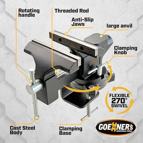 6-Inch Bench Vise, Vice for Workbench with Heavy Duty Forged Steel Construction, Built-in Pipe Jaw and Swivel Base, Table Vise for Woodworking, Home Workshop Use and DIY Job 5