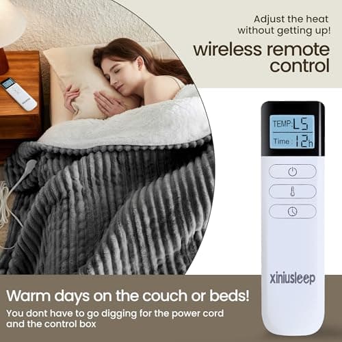 XINIUSLEEP Heated Blanket Electric Blanket 50"x60", Soft Flannel Sherpa Electric Throw with 5 Heating Level & 12 Times Setting, Heated Throw with Overheating Protection, Machine Washable (Grey) 5