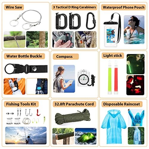 Survival Kit, 250Pcs Survival Gear First Aid Kit with Molle System Compatible Bag and Emergency Tent, Emergency Kit for Earthquake, Outdoor Adventure, Hiking, Hunting, Gifts for Men Women 6