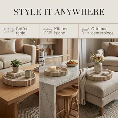 OAKOA Round Decorative Tray for Coffee Table Decor - Concrete Round Tray Home Decor - Bandejas Decorativas - Circle Coffee Table Centerpiece 7