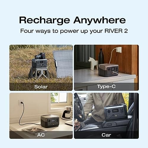 EF ECOFLOW RIVER 2 Portable Power Station, 256Wh LiFePO4 Battery, 1-Hour Fast Charge, Up to 600W AC Outlets, Solar Generator for Camping/Outdoor/Home Backup, Includes Solar Charging Cable 9