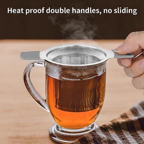 Ohtomber Tea Infuser Strainers, Stainless Steel Loose Leaf Tea Strainer Stepper with Heat Proof Double Handles, Extra Fine Mesh Ball Infusers, Diffuser Holder Filter for Mugs 5