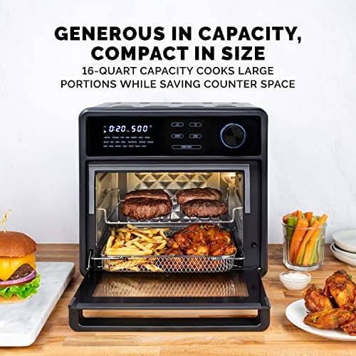 Kalorik MAXX® Touch 16 Quart Air Fryer Oven, 9-in-1 Air Fryer Toaster Oven Combo, 21 presets, 500°F, 5 Accessories, Recipe Book, 1600W, Black Stainless Steel, AFO 47804 BK 6