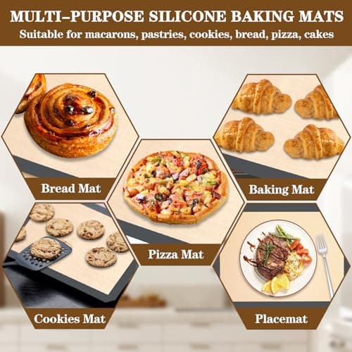 Ninsula Silicon Baking Mats, 16.5"x11.6" 2-Pack Reusable Silicon Baking Mat Sheet, Baking Sheets Non-Stick, Food Safe Baking Mats Can Be Used For Baking Cookies, Bread, Pizzas 6