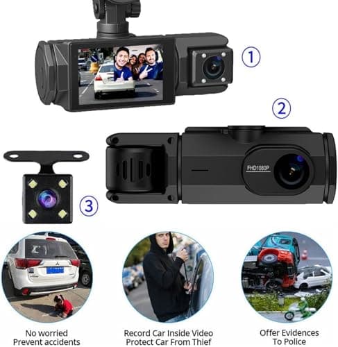 3 Lens Dash Cam Full HD 1080P Car DVR Blackbox Car Dash Camera with G-Sensor, Loop Recording and Motion Detection 5