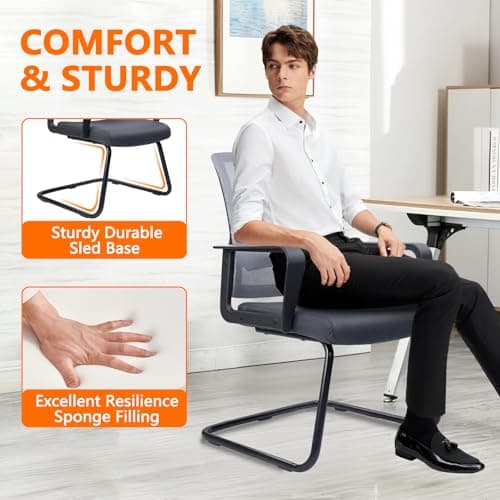 CLATINA Office Guest Chair with Lumbar Support and Mid Back Mesh Space Air Grid Series for Reception Conference Room Gray 7