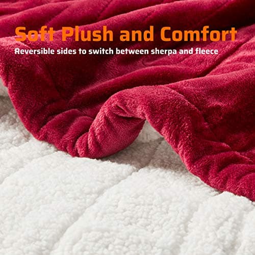 Sherpa Soft California King Electric Blanket with Dual Controls, Heating Blankets | Washable | 1-10 Hour Automatic Shut Off | Double Zone, 6 Heat Settings | 100" x 94" Red 5