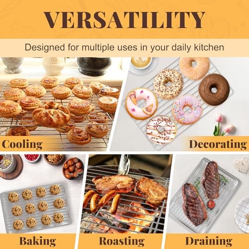 Cooling Racks for Cooking and Baking - 3 Tier Stackable Grid Wire Baking Rack for Oven Cooking, Baking, Grilling, Roasting - Dishwasher Safe Bacon Rack - Silver 6