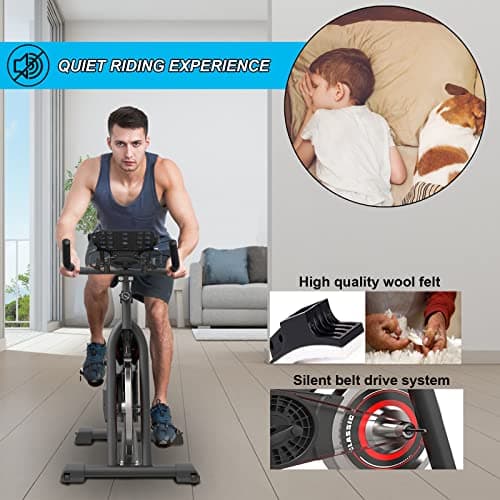 GOFLYSHINE Exercise Bikes Stationary,Exercise Bike for Home Indoor Cycling Bike for Home Cardio Gym,Workout Bike with pad Mount & LCD Monitor,Silent Belt Drive (Black with seat cover) 5