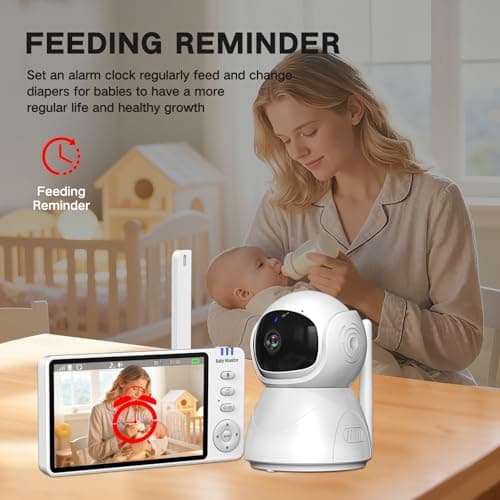 5" Video Baby Monitor with Camera and Audio, 720P HD Wireless No WiFi No App, 2-Way Talk,Voice Motion Detection, 8 Lullabies, 1000ft Long Range, Night Vision, Temperature & Feeding Alarm, 355° PTZ 5