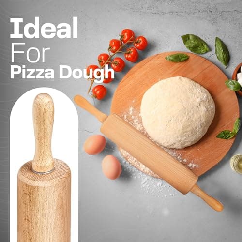 Wooden Rolling Pin 17.6 Inch with Rotating Ergonomic Handles – Classic Beech Wood Dough Roller for Baking Pizza, Pastry, Bread, and Cookies 6