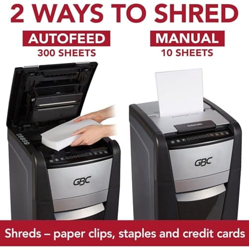 GBC Paper Shredder, Auto Feed+, 300 Sheet Capacity, Super Cross-Cut, Office Shredder, 300X (WSM1757608) 7