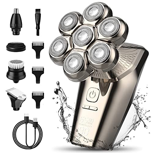 Head Shaver for Men 5-in-1 Multifunctional Electric Razor Bald Clippers Wet/Dry Waterproof 7D Rotary Grooming Kit Rechargeable With LED Display