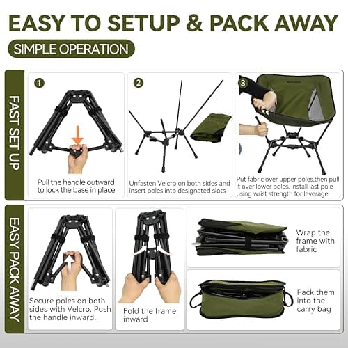 MARCHWAY Lightweight Folding Camping Chair, Portable Foldable Compact for Outdoor Camp, Travel, Beach, Picnic, Festival, Hiking, Backpacking, Supports 330Lbs (Green) 6