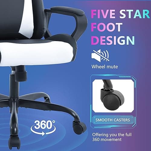 PayLessHere Ergonomic Racing Desk Chair Gaming Chair Computer Chair with Armrests 360° Swivel & Caster Pu Desk Task Chair Executive Headrest Lumbar Support for Back Pain Women Men and Adults (White) 7