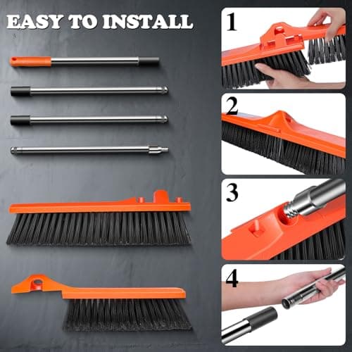 MASTERTOP 24" Push Broom Outdoor, Heavy Duty Garden Brush Broom with 58" Long Handle and Stiff Bristles,Commercial Outdoor Broom for Deck Driveway Garage Yard Patio Warehouse Concrete Floor Cleaning 5