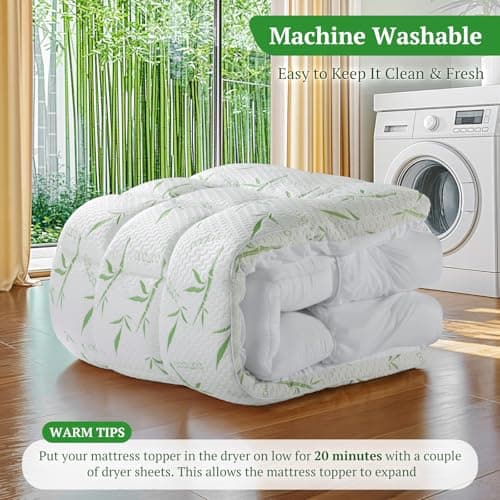 3 Inch Mattress Topper Queen Size - 1500GSM 3D+7D Down Alternative Fill, Viscose Made from Bamboo Cover, Extra Plush for Back Pain, 8"-18" Deep Pocket (60"x80") 8