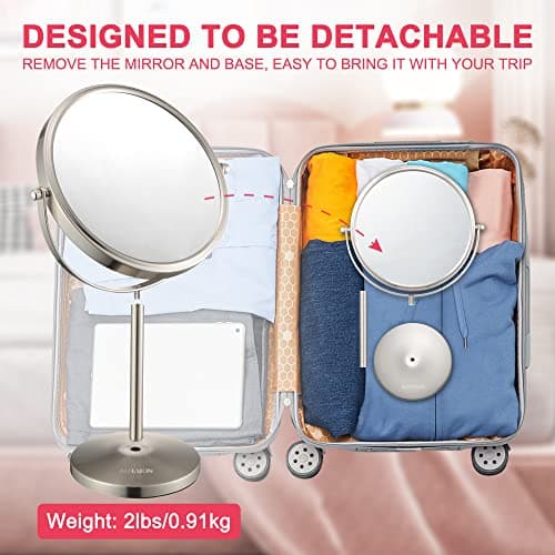ALHAKIN 10x Magnifying Makeup Mirror, 8 Inch Tabletop Mirror with 1X/10X Magnification Double Sided, Standing Bathroom Makeup Mirror for Desk, Nickel 5
