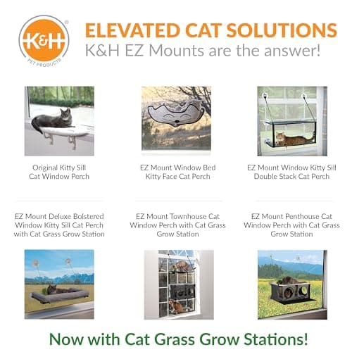 K&H Pet Products EZ Mount Cat Window Perch Bed, Sturdy Cat Window Hammock with Strong Suction Cups, Tool-Free Assembly, Washable Sleeping Pad, Fits 27"W X 11"H Glass Spaces - Tan 9