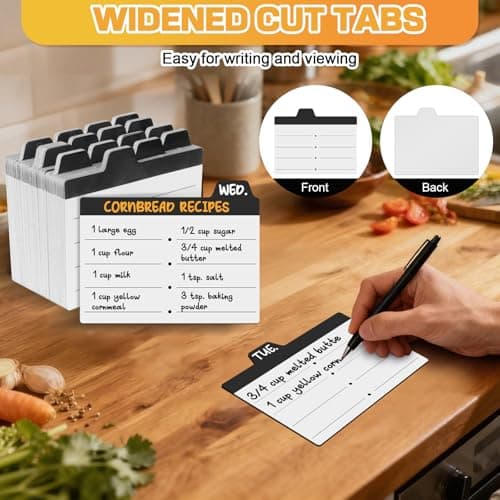 4Pack 3x5 Index Card Holder, Hold 4000 Cards Index Card Box, Flash Card Holder with 112 Card Dividers Black 3x5 Index Cards Case Note Card Organizer Index Card Storage Box for 3''x5'' Notecard Recipe 9