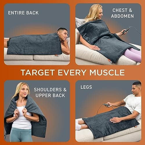 Pure Enrichment PureRelief Pro Far Infrared Oversized Body Wrap - 35” x 27” Full-Body Infrared Heating Pad for Back Pain, Shoulder Aches, Neck Strains, & Soreness in Knees, Abdomen, Chest, & Legs 5