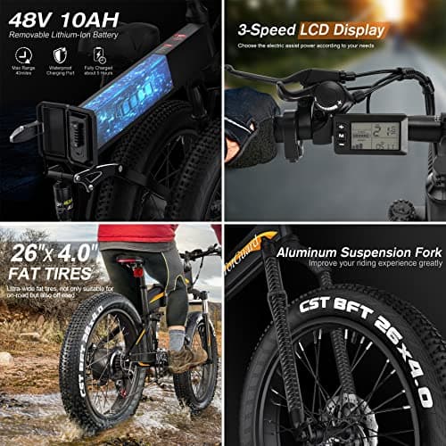 TotGuard Electric Bike,26" x4.0 Fat Tire Electric Bike with 1000W Peak Motor,48V 10.4Ah Removable Battery, 21.6MPH Foldable Mountain Ebike, Dual Shock Absorbers,21 Speed, UL 2849 & UL 2271 Certified 5