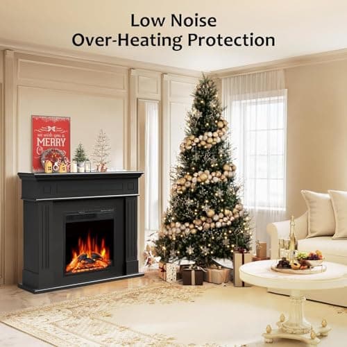 43 Inch Fireplace TV Stand with Mantel - Electric Fireplace Heater, Wooden Entertainment Center, Adjustable LED Flame, Freestanding (750W/1500W),Black 3