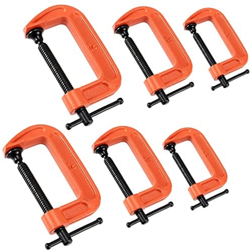 JEUIHAU 6 Piece Orange C-Clamp Set, Heavy Duty with 3 Inch, 4 Inch, 6 Inch Jaw Opening, Industrial Strength Malleable Iron C Clamp for Woodworking, Welding, and Building