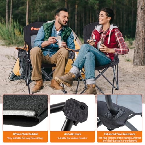 EMERIT 2 Pack Oversized Padded Camping Chair, 350LB Heavy Duty Quad Fold Chair with Arms, Collapsible Outdoor Chairs with Lumbar Back & Cup Holder 5