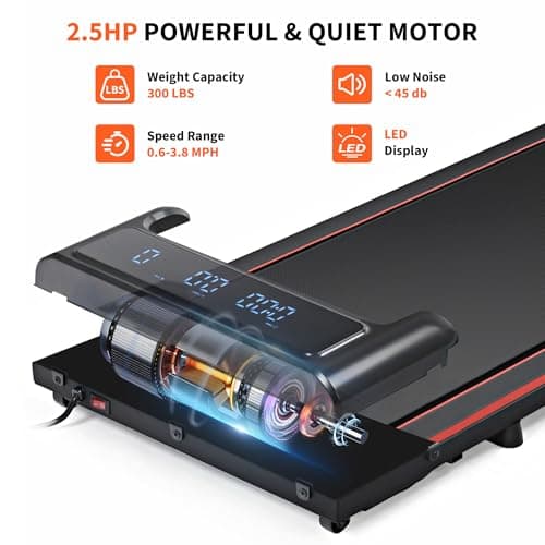Under Desk Treadmill, Walking Pad 300 lb Capacity, Desk Treadmill for Home Office, 2.5HP Low Noise Walking Treadmill Pad with Remote Control, Portable Treadmill for Home Office (Red) 7
