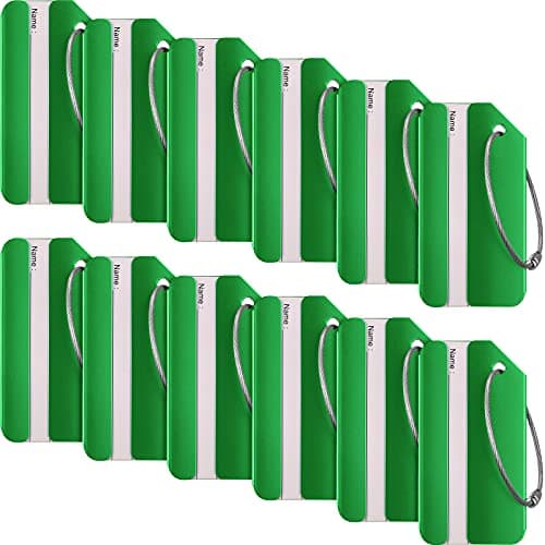 12 Pieces Luggage Tags Business Card Holder Aluminum Metal Travel ID Bag Tag for Suitcases Travel Luggage Baggage Identifier(Green)