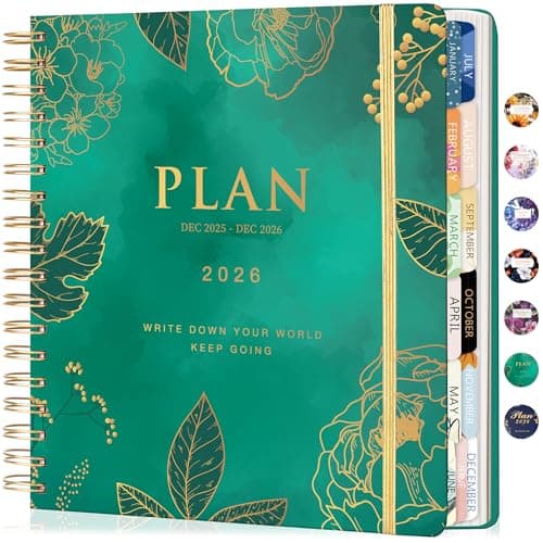 CAGIE 2026 Planner Weekly and Monthly， Jan - Dec 2026 8.3 x 9.3 Inch Hardcover Spiral Bound, 13 Monthly Dividers Tabs, Stickers, Floral Daily Planner​ for Women Perfect 2026 Yearly Calendar Planner​