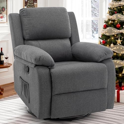 Korser Recliner Chair, 360 Swivel Rocker Chair for Adults, Small Rocking Recliner for Small Spaces, Upholstered Fabric Glider Recliner Nursery (Swivel Rocker Recliner, Grey)