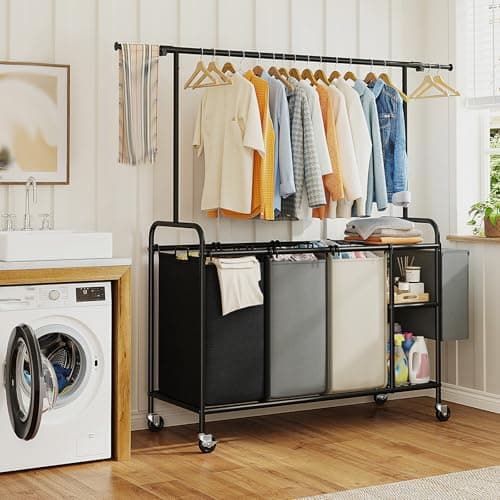 Laundry Sorter 3 Section Rolling Laundry Hamper Cart with Shelf 200L Large Laundry Basket Organizer 3 Compartment Hampers with Lockable Wheel 7