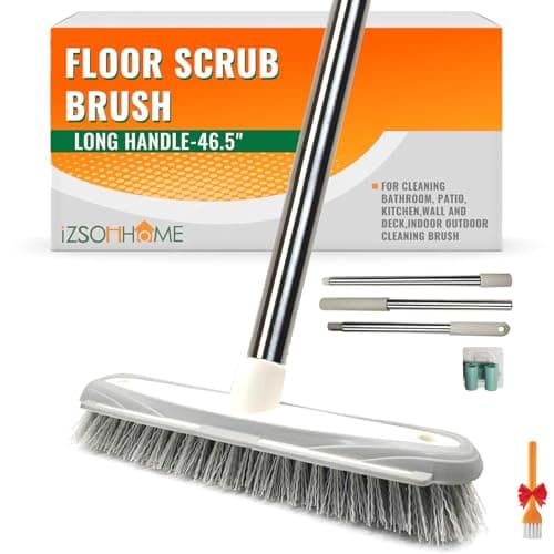 IZSOHHOME Push Broom,Tub Tile Broom Brush,Stiff Bristles Broom for Shower Cleaning, Patio, Kitchen,Grout and Garage,Indoor Outdoor Cleaning Brush,Adjustable Stainless Steel Long Handle-46.5"…
