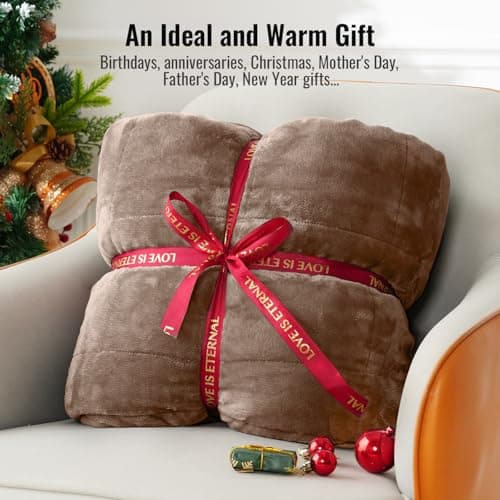 Uttermara Weighted Blankets for Adults Full Size, 12lbs 48x72 inches Blanket with Soft Warm Plush Sherpa Fleece, Washable Thick Heavy Throw for Sleep, Anxiety and Calming, Brown 5