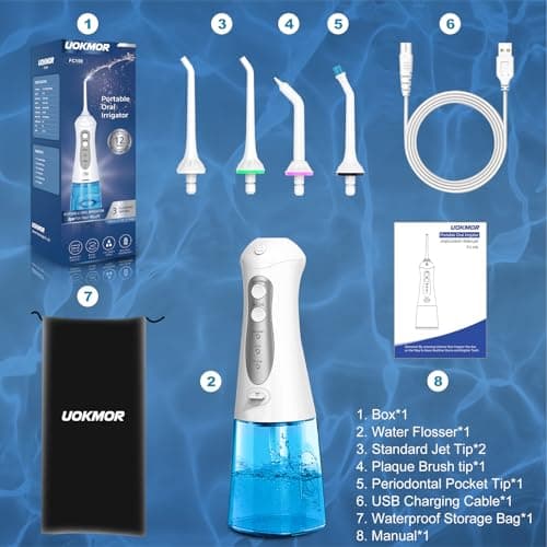 Water Flosser Cordless Teeth Pick: Portable Adults Dental Oral Irrigator for Travel 300ML Flossers Cleaning for Shower 8