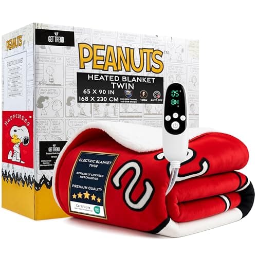 Get Trend Peanuts Snoopy Heated Blanket Electric, Twin Size Luxurious Fleece Blanket, 9 Heat Settings Auto Shut-Off, 65x90in, Gifts for Mom, Grandma, Grandpa (Red Snoopy, Twin US)