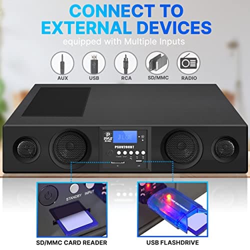 Pyle 3D Surround Bluetooth Soundbar - Sound System Bass Speakers Compatible to TV, USB, SD, FM Radio with 3.5mm AUX Input , Remote Control, For Home Theater - PSBV200BT,Black 6