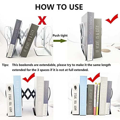 Adjustable Bookends Metal Book Ends for Heavy Book Holder Heavy Duty Bookends Nonskid Bookcase Desktop Book Organizer Binder Holder 5
