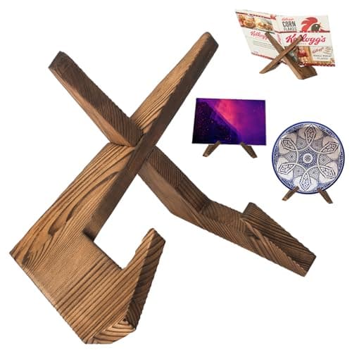 Cookbook Stand for Kitchen, Wooden Cookbook Holder, Recipe Book Holder for Kitchen Counter, Rustic Cook Book Holder Stand - Brown